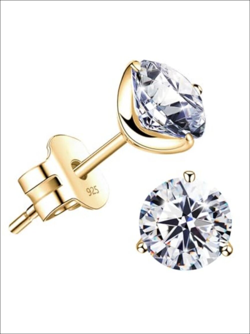 18K Gold Plated 925 Sterling Silver Cubic Zirconia Stud Earrings
